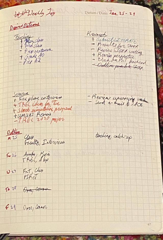Week plan in my notebook