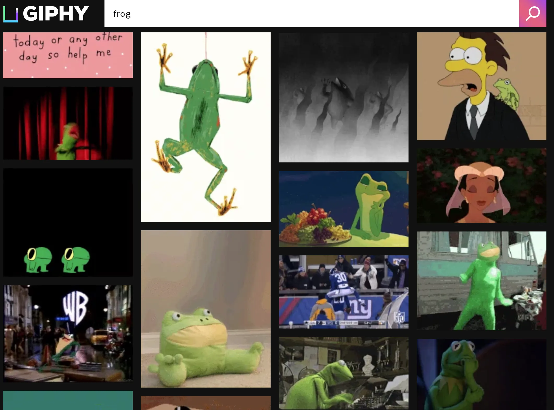 Giphy search for 'frog'